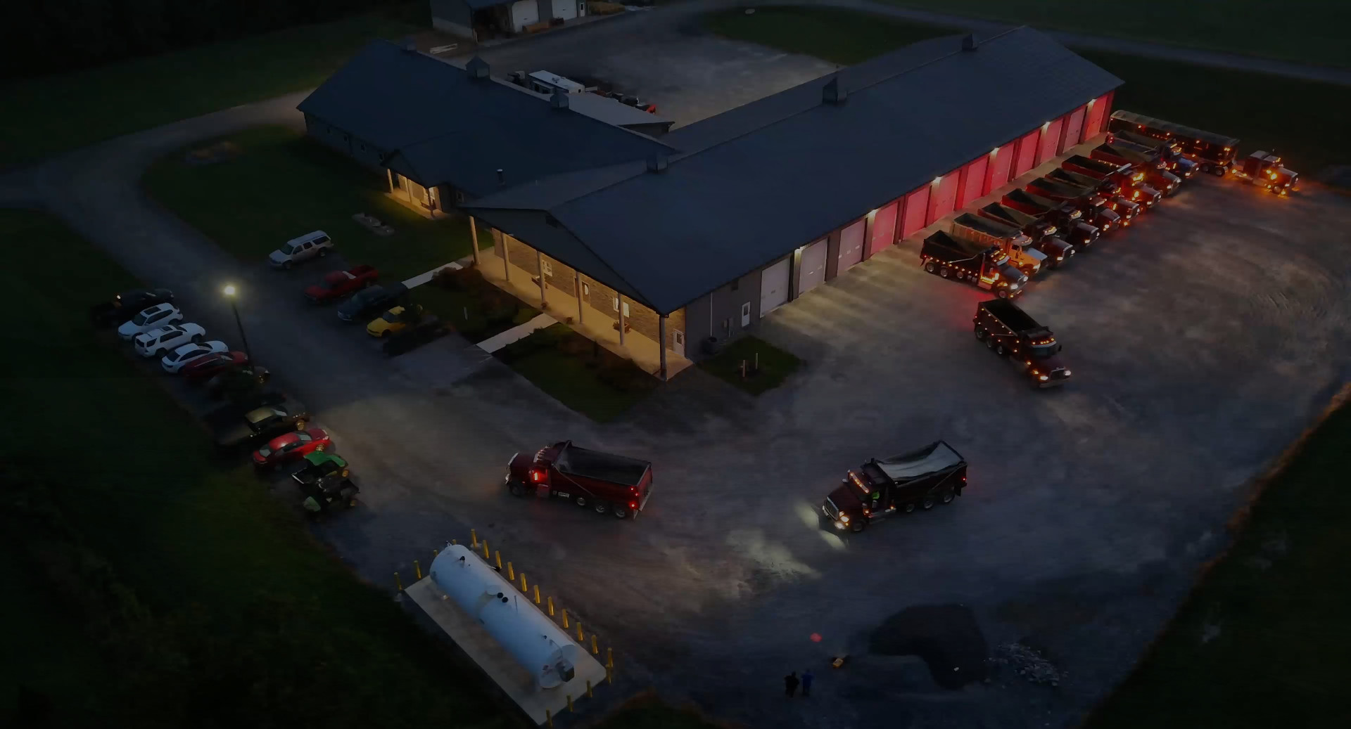 Aerial view of the Darrel Lehman Dump Truck Services, LLC building.